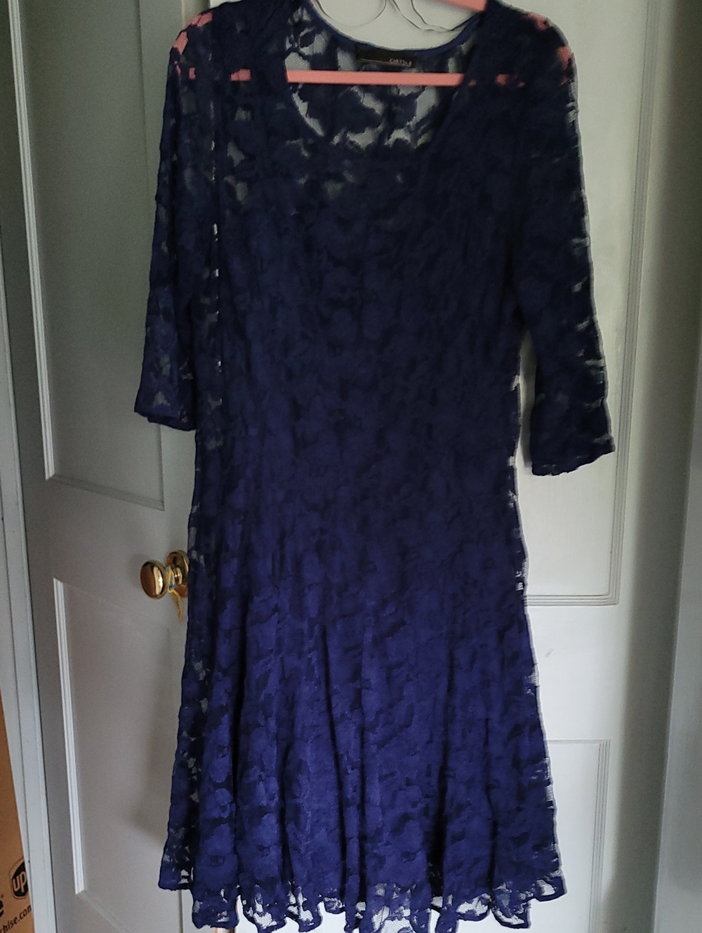 Chetta B Navy Lace Midi Fit-and-Flare Dress